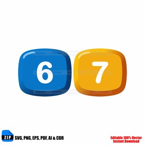 May include: Two colorful, rounded square graphics with the numbers 6 and 7. The number 6 is in a blue square, and the number 7 is in an orange square. The image also includes the text "ZIP SVG, PNG, EPS, PDF, AI & CDR" and "Editable 100% Vector Instant Download."