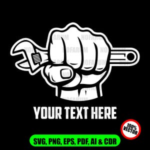 Fist Holding Wrench SVG PNG | Mechanic Logo Design | Garage Handyman Emblem | Customizable Repair Tool Clipart | Digital Download