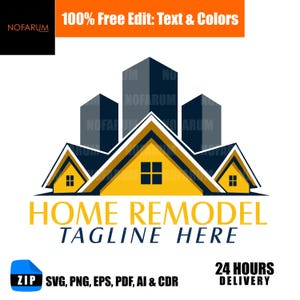 Editable Home Remodel Logo | Construction Company Logo | Real Estate House Logo | Rooftop Building Logo Design | Custom Logo Design Svg