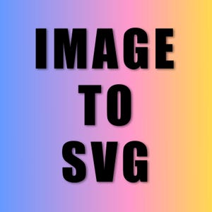 Puede incluir: Texto negro en negrita sobre un fondo degradado que transiciona de azul a morado a amarillo. El texto dice "IMAGE TO SVG" en una fuente sans-serif.
