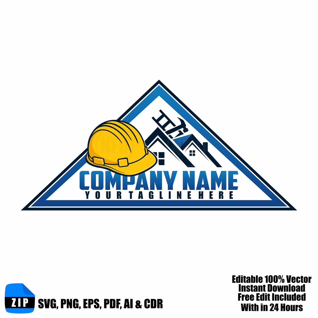 Construction Company Logo SVG Hard Hat Blueprint Emblem for Contractor ...