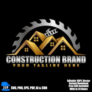 Modern Construction Logo Design | Contractor Builder House Logo | Real Estate Branding Logo | Editable Vector Files