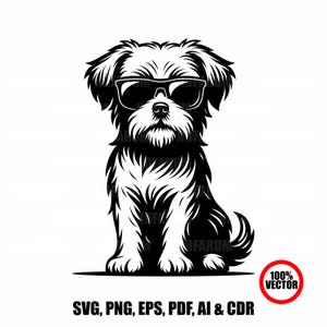 Cool Dog Wearing Sunglasses Vector | Funny Puppy Clipart | Stylish Dog SVG for T-Shirts, Stickers, Mugs | Hipster Pet Lover Digital Design