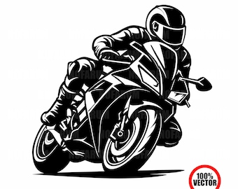 Sport Bike Rider Vector | Motorcycle Racing Clipart | Biker Silhouette Illustration | Digital Download PNG SVG