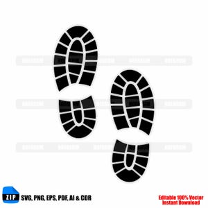 Puede incluir: Gráfico de huellas negras, con dos pares de huellas de zapatos. El diseño incluye el texto "ZIP SVG, PNG, EPS, PDF, AI & CDR" y "Editable 100% Vector Instant Download".