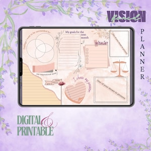 Vision Board, Vision Board Planer, druckbar, digital, Motivation, Selbstfürsorge, monatliche Ziele, Wunschliste, Planer, Inspiration, persönliches Wachstum