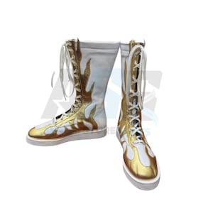 Heren Dames Witgouden Worstellaarzen |  Lange leren laarzen van rundleer | Veterlaarzen | Gear Gift Pro-worstelschoenen | Origineel leer