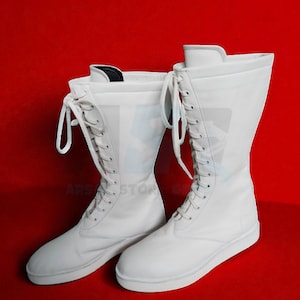 Handmade White long Wrestling Boot | Custom Wrestling Lace Up Boot | Men Women wrestling boots | Gifts | Pro Wrestling Boots | White shoes