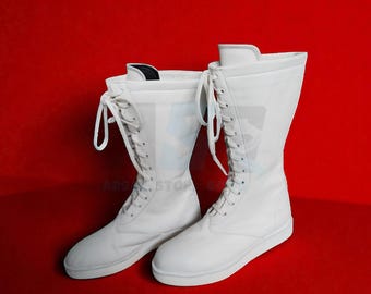 Handmade White long Wrestling Boot | Custom Wrestling Lace Up Boot | Men Women wrestling boots | Gifts | Pro Wrestling Boots | White shoes