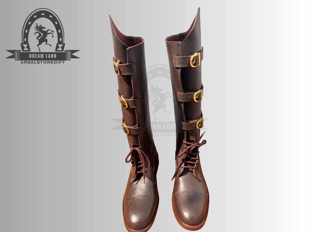 Equestrian Handmade Cowhide Tall Leather Boots, Custom Brown Horse ...