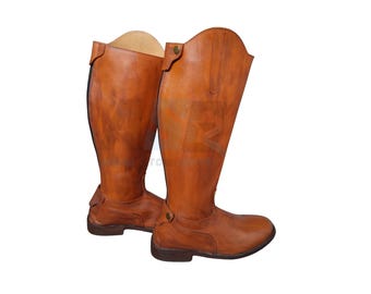 Handmade Brown Leather Horse Riding Boots for Men | Back Zip Leather Sole Equestrian Boots | Husband Gifts | Horse Riding Long Leather Boots