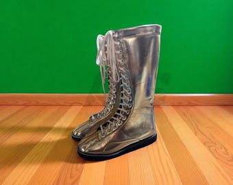 Men's Women Golden Wrestling Boots, Handmade Pro Long Wrestling Lace-Up Shoes, Wedding Gifts, Sport Wrestling Long Boots, Long Golden shoes