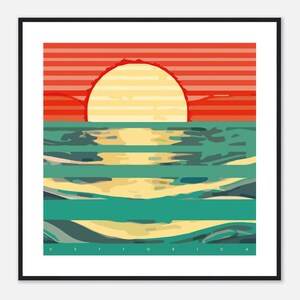 Póster enmarcado de Vettorica: Paisaje minimalista de los años 70 | Arte de pared vintage, decoración bohemia - n.º 36