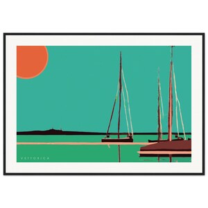 Póster enmarcado de Vettorica: Paisaje minimalista de los años 70 | Arte de pared vintage, decoración bohemia - n.º 35