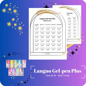 LANGUO Gel Pen Plus (1.0 mm) - Nuancier adapté pour les 9 packs (54 couleurs) - à imprimer