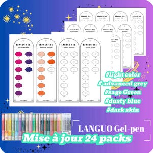LANGUO Gel Pen numéroté - adapté pour les 24 packs (207 couleurs) et les 19 packs - Nuancier NUAGE - à imprimer