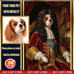 Custom Renaissance Pet Portrait, Vintage Dog Oil Painting, Historical Cat Art, Funny Victorian Costume, Royal Pet Edit, Digital Download