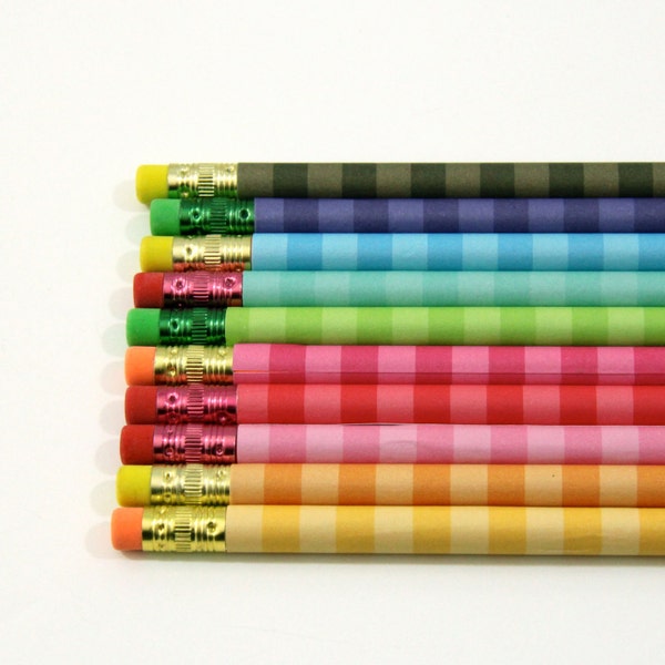 Pencil Set of 10.  Rainbow Stripe Custom Pencils