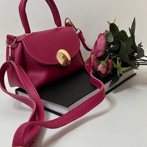 Mini Magenta Handbag – Elegant Faux Leather Shoulder Bag with Gold Detail | Minimal Crossbody Purse for Women