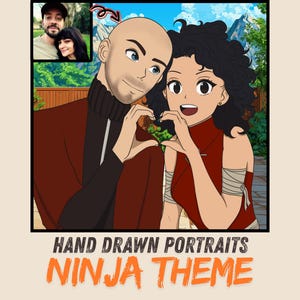 Custom Anime Ninja Theme Portrait, Manga Digital Commission, Personalized Animated Character Illustration, Couples Portrait