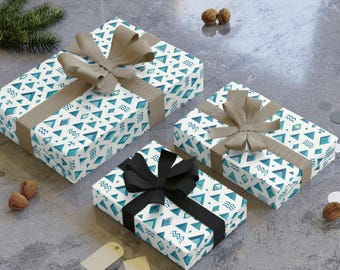 Gift Wrap Zodiac Teal Blue Geometric Astrology Paper Roll