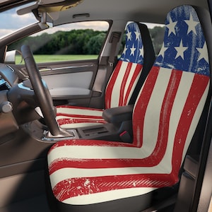 Car Seat Covers Patriotic Distressed Design, Universal Fit - Set of 2
