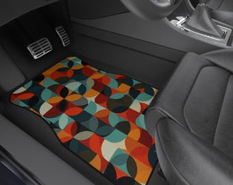 Retro Style Abstract Geometric Car Mats, Anti-Slip Washable Floor Mats