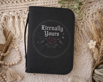 Gothic Book Bag - Black Rose PU Leather Carry Case, Dark Romantic Stationery Holder