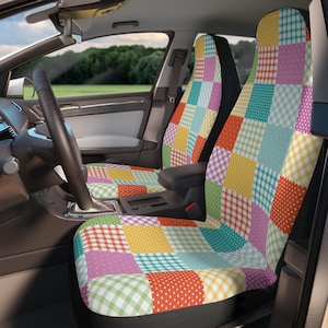 Set of 2 Patchwork Check Car Seat Protectors | Universal Fit, Polyester Fabric