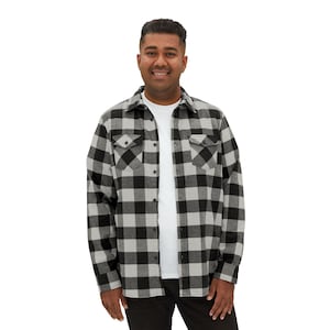 Flannel Shirt - Black & White Plaid Print, Everyday Wear, Cotton Polyester Blend