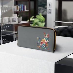 Monedero con cremallera de gato - Monedero de piel sintética con estampado de botones de gato, regalo para ella