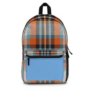 Everyday Backpack - Plaid Orange Blue, Polyester, Vinyl, 13L Capacity, Retro Check Design