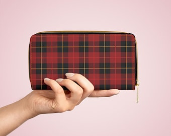 Plaid Red Zipper Wallet | Stylish Womens Coin Purse