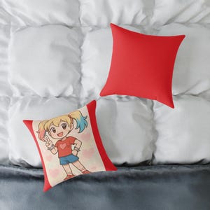 Cojín decorativo de chica anime Power Pip: adorable decoración de superhéroes para dormitorio de niñas de EE. UU., símbolo de la paz rosa, regalo.