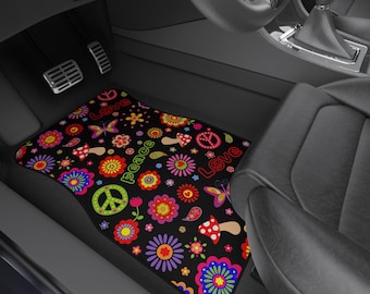 Groovy Hippie Peace Car Mats – Set of 2 Front Seat Protectors