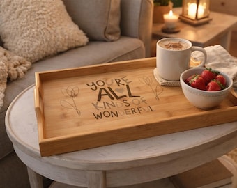 Engraved Bamboo Serving Tray – Natural Wood Tea Tray, Gift for Her