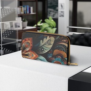 Cartera con cremallera para mujer, estilo bohemio floral, de piel sintética, accesorio elegante, regalo de cumpleaños, regalo para ella.