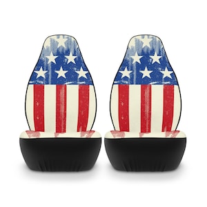 Set of 2 Patriotic USA Flag Car Seat Covers | Universal Fit, Red White Blue, Polyester Fabric