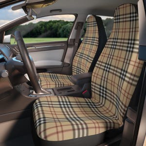 Universal Fit Set of 2 Elegant Plaid Polyester Car Seat Covers