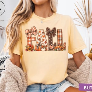 Camiseta con lazo de otoño, camiseta de calabaza con estampado de patchwork, sudadera con colores otoñales estéticos y cómodos, top navideño a cuadros de búfalo, artículos de Acción de Gracias