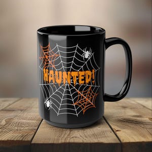 Halloween Spiderweb Hunted Black Coffee Ceramic Mug, Spooky Tea Mug, Creepy Drinkware, Gothic Kitchen Decor, Unique Gift for Horror