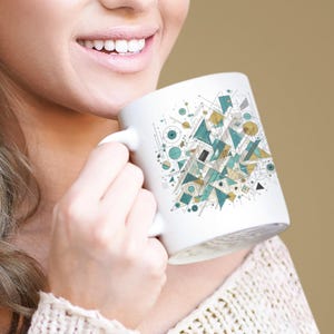 Geometric Design Ceramic Mug - Unique Art Coffee Cup, Abstract Tea Mug, Home or Office Decor, Gift for Art Lovers Modern Office Style