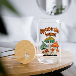 Vaso con ilustración de hongos de dibujos animados, Spore the Love - Regalo único para amantes de los hongos, entusiastas de los hongos, vaso de 16 oz