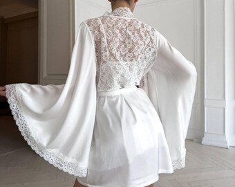 Lace Lingerie Set, Robe And Nightgown Set, Elegant Bridal Lingerie, Sheer Lace Robe, Feminine Sleepwear Set, Romantic Nightwear