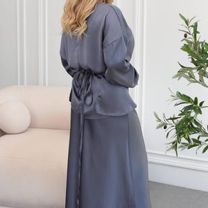 Plus Size Black Silk Two Piece Set For Women, Royal Silk Blouse Belt and Midi Satin Skirt, Outfit Large Size, Bridesmaid Dress image 5