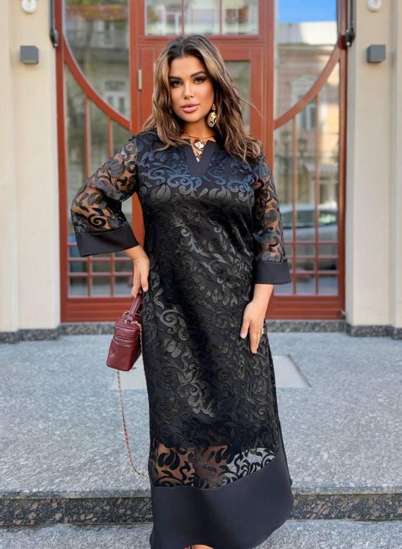 Elegant Black Embroidered Mesh Maxi Dress With Soft Lining, Plus Size Evening Dress, Wedding Guest Dress, Long Occasion Outfit, Black Dress - Etsy Elegant Black Embroidered Mesh Maxi Dress With Soft Lining, Plus Size Evening Dress, Wedding Guest Dress, Long Occasion Outfit, Black Dress - Etsy