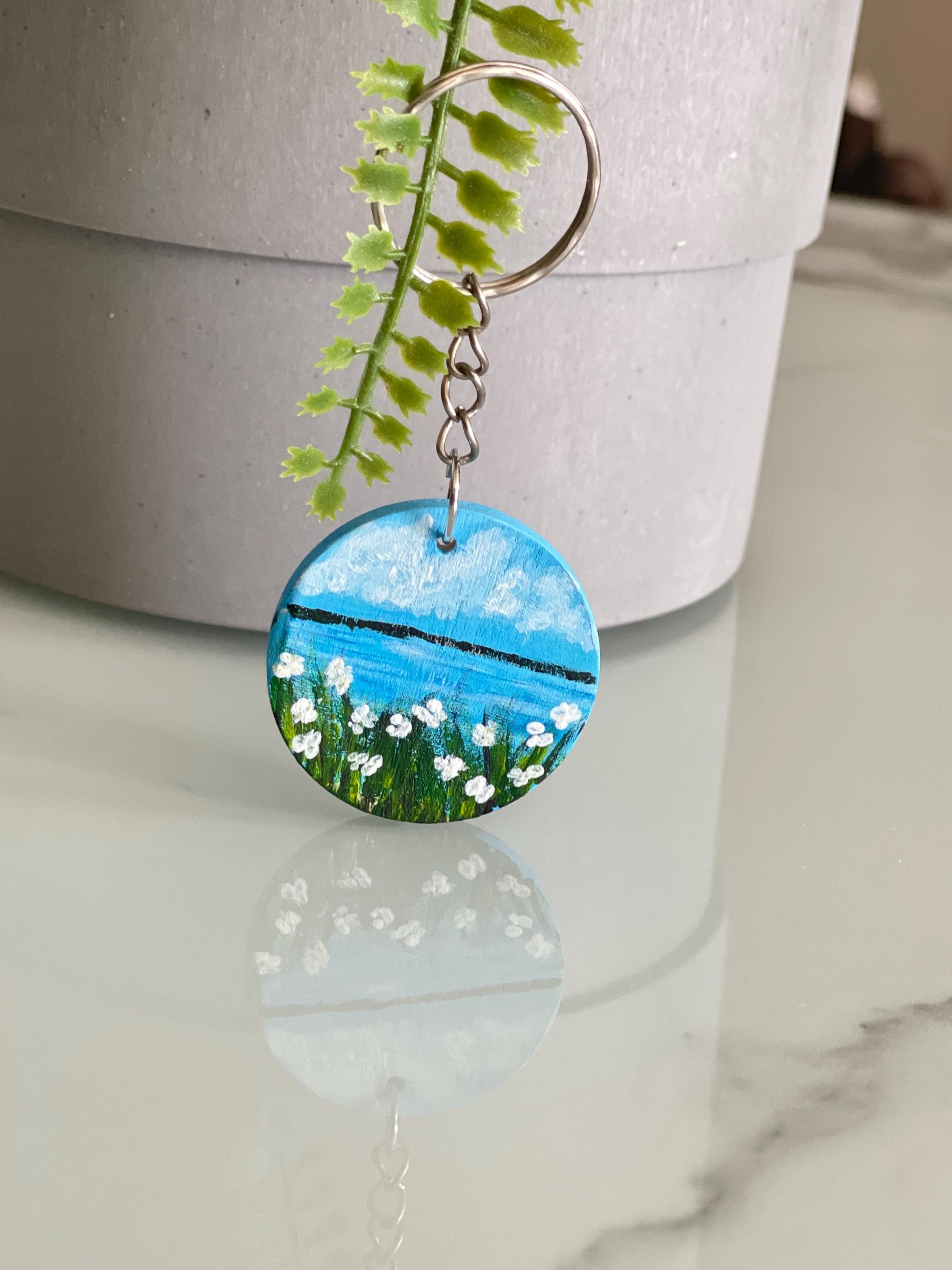 Hand Painted Lake Wooden Keychain, Nature Lover Gift - Etsy