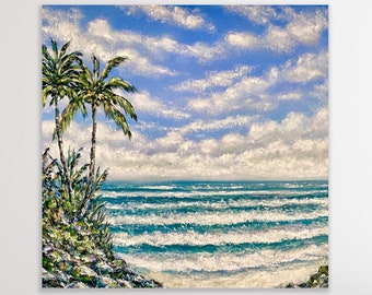 FRIENDS BEACH DAY Original Hawaiian Island 18”x18” Quality Textured Oil Painting of by Oahu Hawaii Artist d.mcGeary