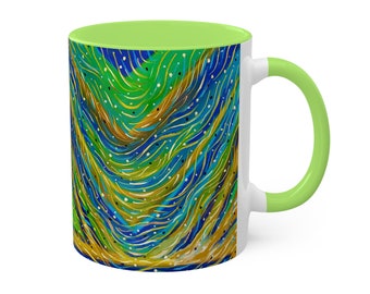 MESMERIZE MUG 11oz Beverage Holder, Expressionist Abstract Artwork, Dennis McGeary Art Studio, Oahu, Hawaii