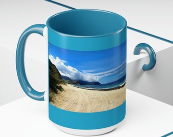 Makaha Beach Hawaii 15oz mug, Waianae Oahu, tropical kitchen decor, Hawaiian beverage holder